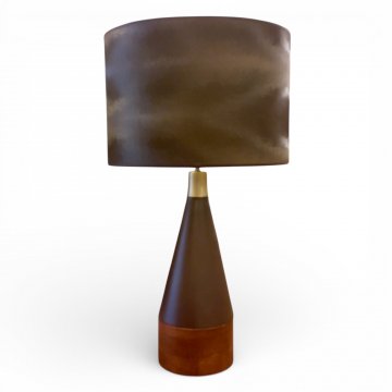 Tischlampe WOOD&amp;ALUMINIUM, Alu Kegelform dkl.braun, Boden Holz dkl.braun, H49, 1 flg. E27 max.60W
