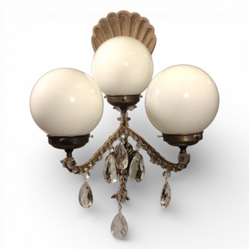 Wandlampe, Blaker, 3-flg, Messing, Glasbehang, Reflektor muschelförmig, H50