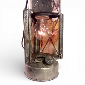 Handlaterne Petrostil elektrifiziert, Metall, dreieckig, verglast, Tragbügel, 1-flg. E27, max. 60W, Ø12, H30