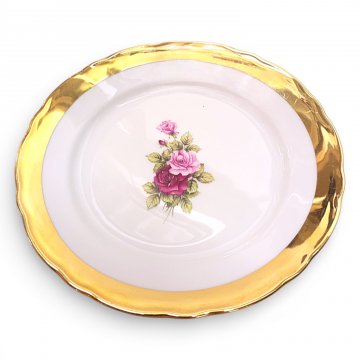 Kuchenteller Porzellan, Goldrand, Rosendekor