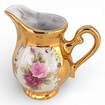 Sahnekännchen Porzellan, vergoldet, Rosendekor, klein