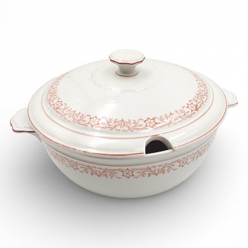 Suppenterrine, "Bavaria", weiss, Porzellan, roter Rand und Ranken verziert, Ø26cm Deckel, 2 Henkel