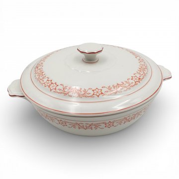 Suppenterrine, Bavaria, Porzellan, weiss, rote Ranken, Deckel, 22cmØ