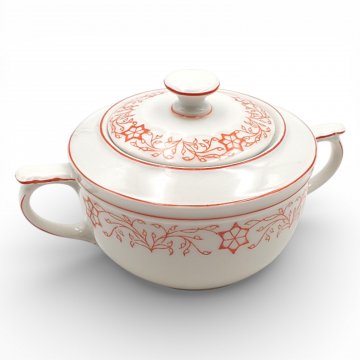 Zuckertopf, Deckel, Bavaria, Porzellan, weiss, rote Ranken