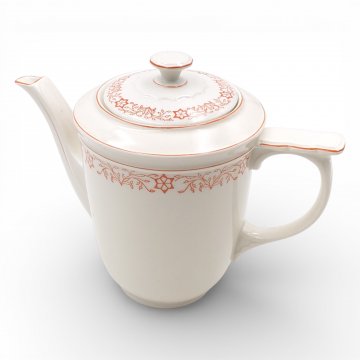 Kaffeekanne, Deckel, Bavaria, Porzellan, weiss, rote Ranken
