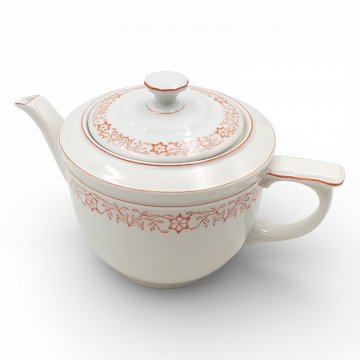 Teekanne, Deckel, Bavaria, Porzellan, weiss, rote Ranken