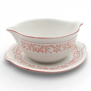 Sauciere, Bavaria, weiss, Porzellan, rote Ranken, 17cmØ