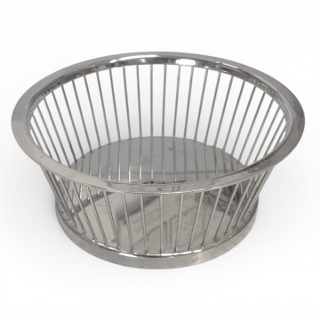 Brotkorb, Edelstahl, außen gestäbt, rund, 10cm hoch, ca. 23,5cm im Durchmesser, 2000er Jahre