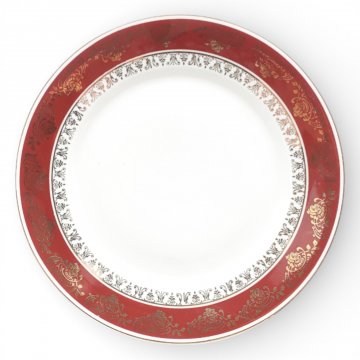 Dessertteller, Porzellan, weiß/rot/gold, florale Verzierungen, SONNEBERG