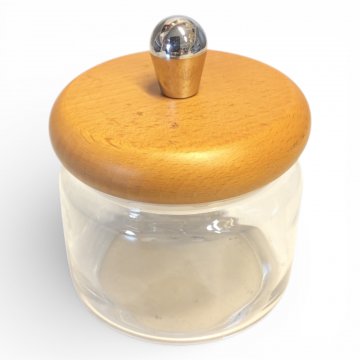 Glasbehälter Kirschholzdeckel Chromknopf , H.14cm