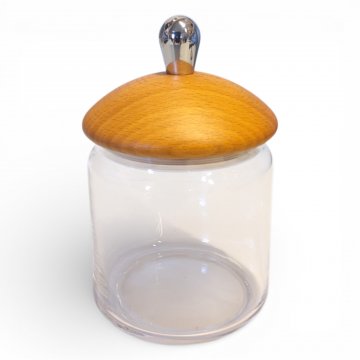 Glasbehälter Kirschholzdeckel Chromknopf H.18cm,
