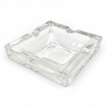 P- Aschenbecher, Kristall-Glas, quadratisch, 4 Ablage, schwere Form, stabelbar, 14x14x5 cm