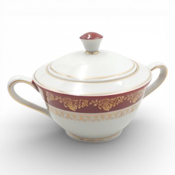 Zuckertopf, Porzellan, weiß/rot/gold, florale Verzierungen, SONNEBERG