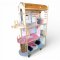 Puppenhaus ROBA, Holz natur, Dach rosa Folie, 3 Etagen, Aufzug, ____ Teile Zubehör, H127xB90xT36
