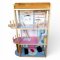 Puppenhaus ROBA, Holz natur, Dach rosa Folie, 3 Etagen, Aufzug, ____ Teile Zubehör, H127xB90xT36