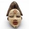 Wandmaske, Holz, Frau, asiatisch, braun/beige, 18x27cm, handgeschnitzt, Patina