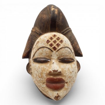 Wandmaske, Holz, Frau, asiatisch, braun/beige, 18x27cm, handgeschnitzt, Patina