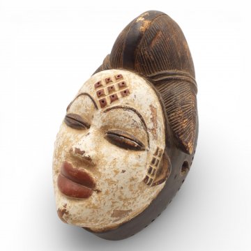 Wandmaske, Holz, Frau, asiatisch, braun/beige, 18x27cm, handgeschnitzt, Patina