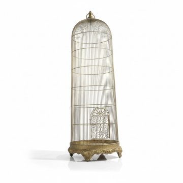 Vogelkäfig/Voliere, goldener Käfigaufsatz, barockverzierter Boden, Ø70cm Höhe 210cm