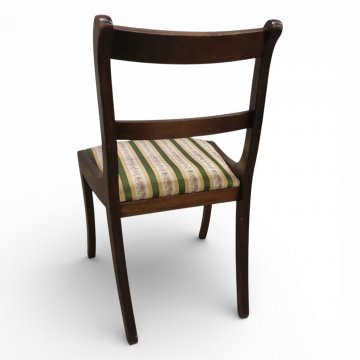 Stuhl, Mahagoni, 2 Quersprossen in Rücklehne mit heller Linie, Sitzpolster grün/beige gestreift