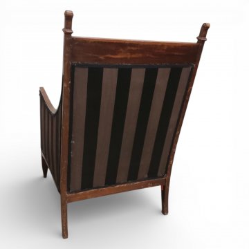 Sessel mit Zwiebelintarsien, Polster schwarz gestreift. Damast, 61x78, h 98cm