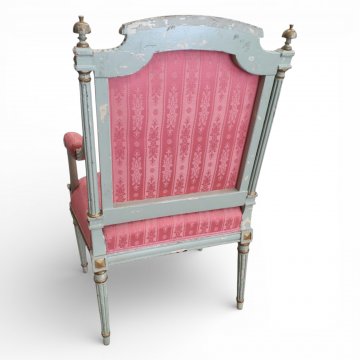 Sessel Louis XVI grüngold, Polster lachsfarben gestreift