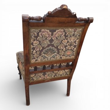 Sessel niedrige Rückenlehne, flache Armlehnen, geblümt Gobelin, 57x72, h 86cm