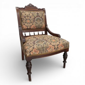 Sessel niedrige Rückenlehne, flache Armlehnen, geblümt Gobelin, 57x72, h 86cm