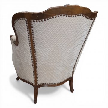 Sessel Chippendale, Rahmen Nussbaum verziert, Polster hell Velours, kapitoniert mit losem Sitzkissen, zu Sofa 03100195
