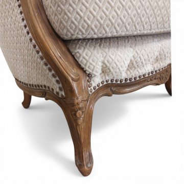 Sessel Chippendale, Rahmen Nussbaum verziert, Polster hell Velours, kapitoniert mit losem Sitzkissen, zu Sofa 03100195