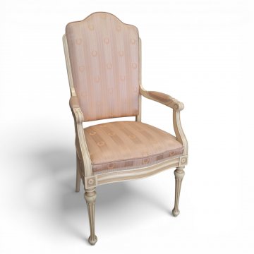 Armlehnsessel creme/lachsfarb. Damast, Schleiflack cremefarb., kannelierte Füße, 60x55, h 123cm