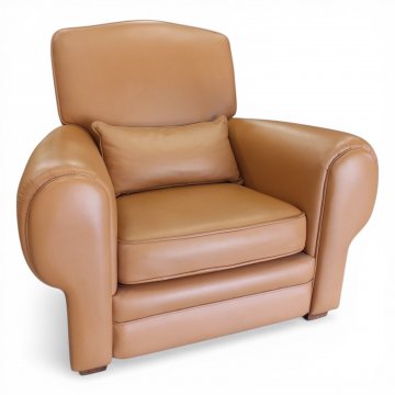 Clubsessel RITZ, Cognac, Leder,Art Deco, 1 Sitzkissen+kleinem Rückenkissen, 98x87cm, h 88cm, Sitzhöhe 40cm 
