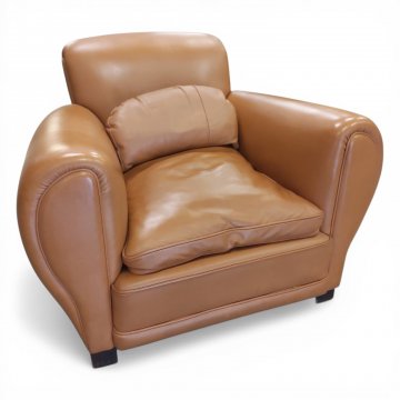 Clubsessel RITZ, Cognac, Leder,Art Deco,1 Sitzkissen+kleinem Rückenkissen, 100x90cm, h 75cm, Sitzhöhe 40cm