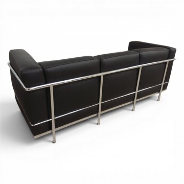 Sofa LE CORBUSIER LC2, 3-Sitzer, Chromgestell, Polsterkissen Leder schwarz, B182xT70xH68, CASSINA