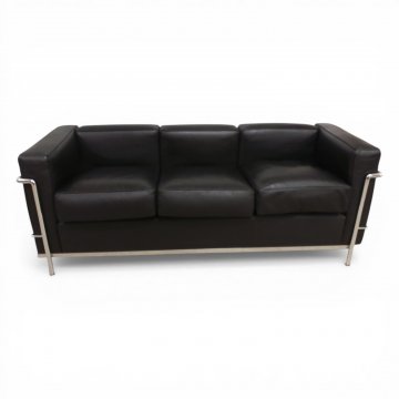 Sofa LE CORBUSIER LC2, 3-Sitzer, Chromgestell, Polsterkissen Leder schwarz, B182xT70xH68, CASSINA