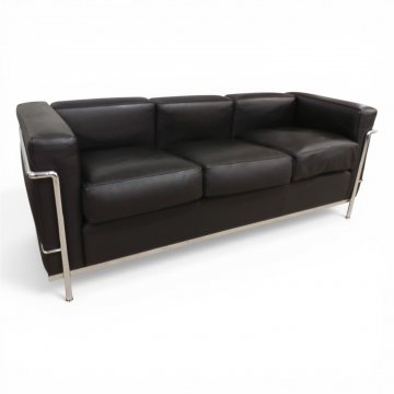 Sofa LE CORBUSIER LC2, 3-Sitzer, Chromgestell, Polsterkissen Leder schwarz, B182xT70xH68, CASSINA