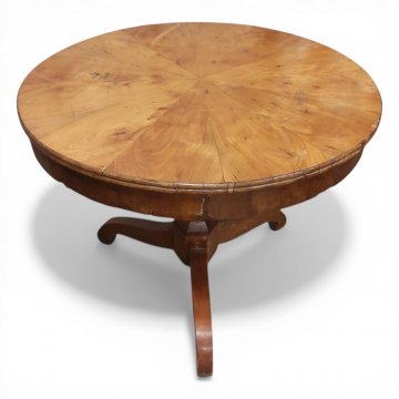 Tisch rund Biedermeier, Mittelfuss mit breiter Zarge, hell Birke, ø 92cm, h 76cm