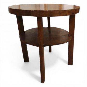 Rauchtisch rund Wurzelfurnier Nussb. mit Zwischenboden und Intarsien i. Platte, ø60, h 60cm