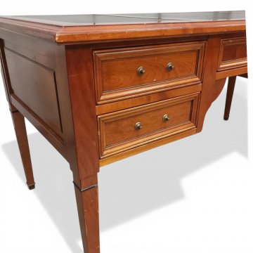Schreibtisch GRANGE mit 3-geteilter Lederplatte, dkl. und 5 Schüben, engl. Kirsche gebeizt, 160x76cm, h 78cm