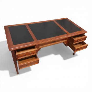 Schreibtisch GRANGE mit 3-geteilter Lederplatte, dkl. und 5 Schüben, engl. Kirsche gebeizt, 160x76cm, h 78cm
