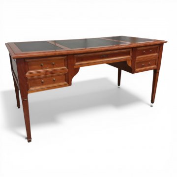 Schreibtisch GRANGE mit 3-geteilter Lederplatte, dkl. und 5 Schüben, engl. Kirsche gebeizt, 160x76cm, h 78cm