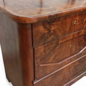 Kommode dkl. Nußb., Biedermeier, m. 3 großen Schüben, innen versetzte Schubblende, 85x50cm, h 79cm