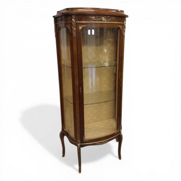 Glasvitrine, Rosenholz m. Bronze+Malerei, 2 Glasböden, 66x35cm, h 144cm