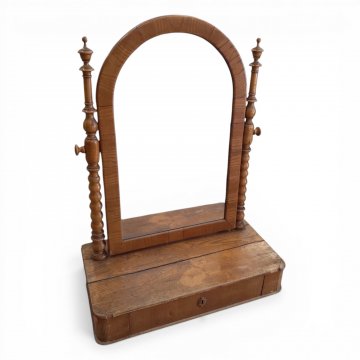 Tischspiegel hell Nußb., mit Säulen u. Schub, Bied.,70x38cm, h 95cm