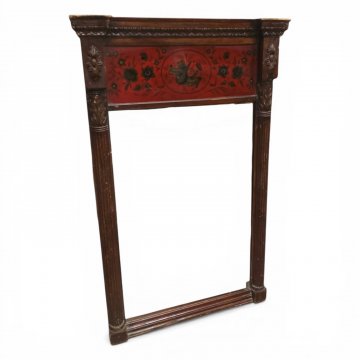 Wandspiegel engl. Ahorn, dkl. m.  Fries/ rote Malerei, 56x96cm 