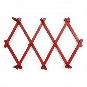 Garderobenleiste, rot lackiert, verschiebbar, 8 Haken gedrechselt