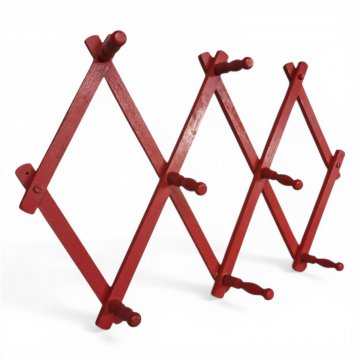 Garderobenleiste, rot lackiert, verschiebbar, 8 Haken gedrechselt