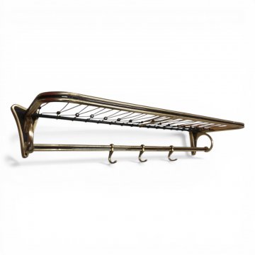 Garderobenlenleiste mit Hutablage, Messing, Nylonbespannung, Hakenleiste, B80