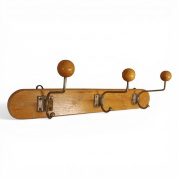 Garderobenleiste, Esche, 3 Metallhaken geschwungen mit Kugelabschluss, B45