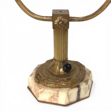 Tischlampe Messing, Marmorfuß 12-eckig, kannelierte Säule u. Bogen, Reflektor Marmor Ø13, 1-flg. E27, H32